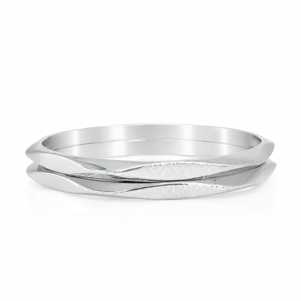 Shineora Women Silver-Plated Engraved Minimalist Bangles Set-2