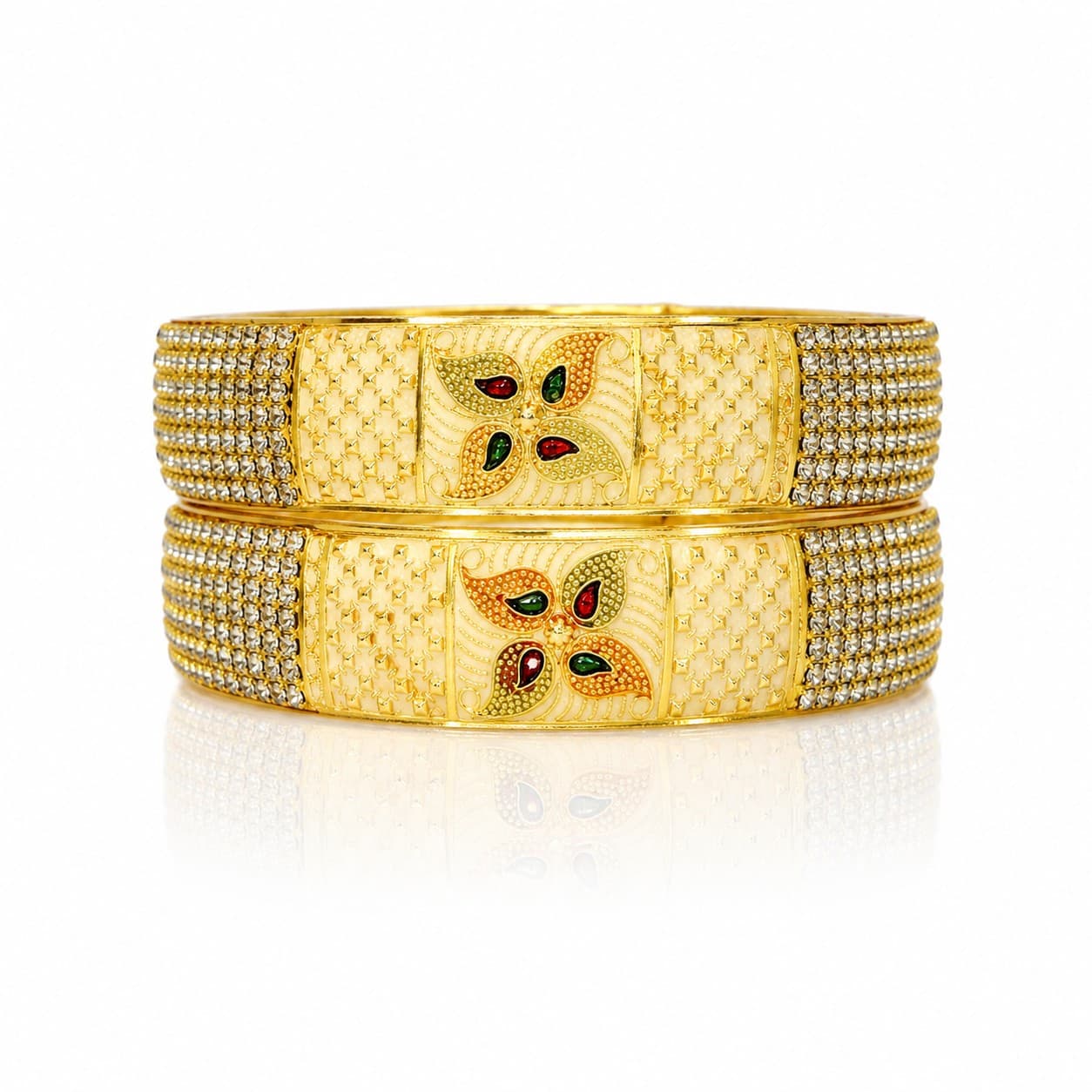 Shineora Golden Heritage Stonework Bangles Set-2 - 6
