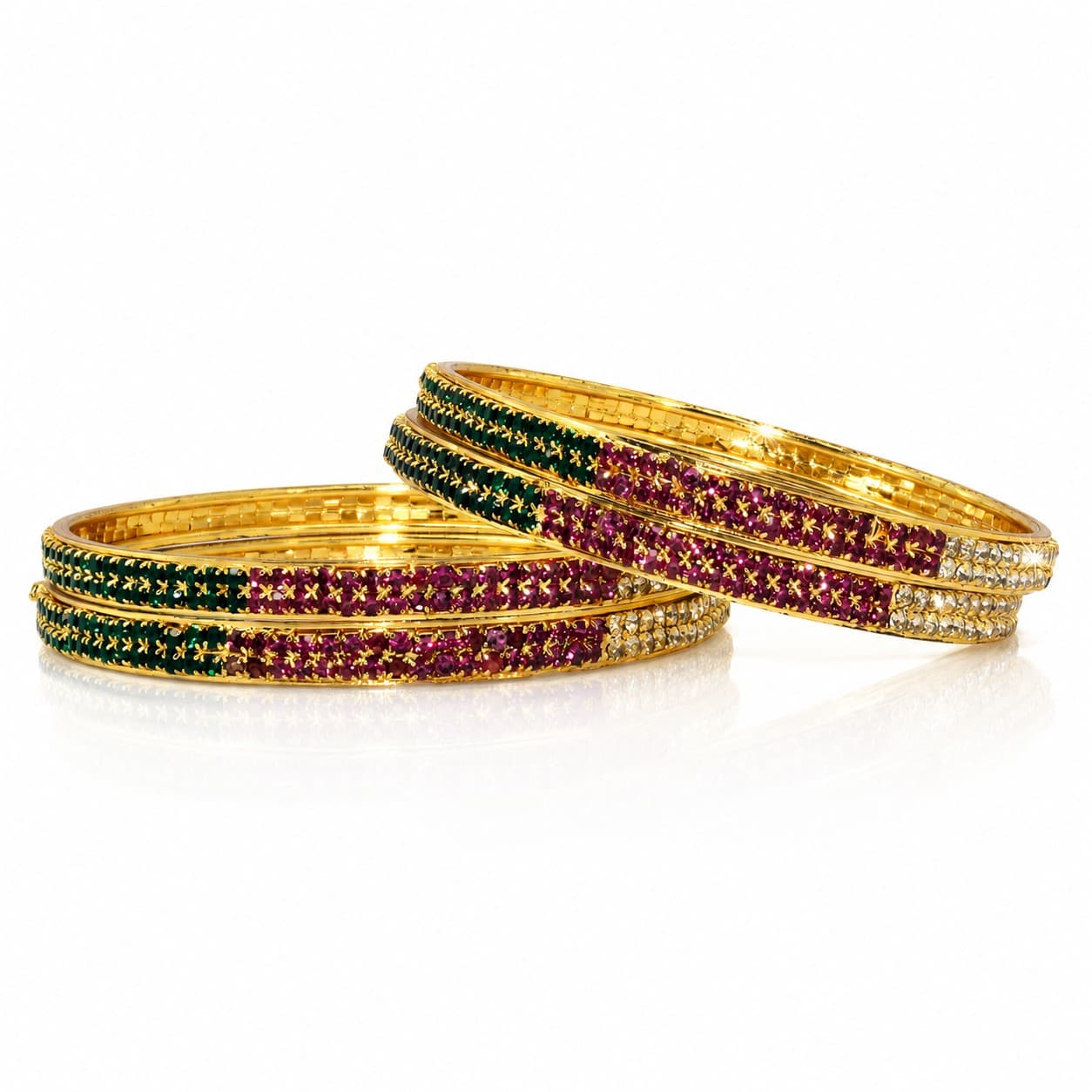Shineora Ruby Emerald Crystal  Set of 4 Bangles