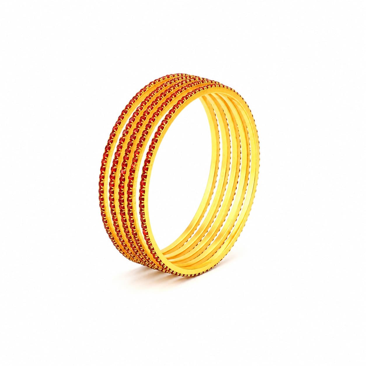Shineora Women Gold-Plated Red Stone Embellished Slim Bangles Set (Pack of 4)