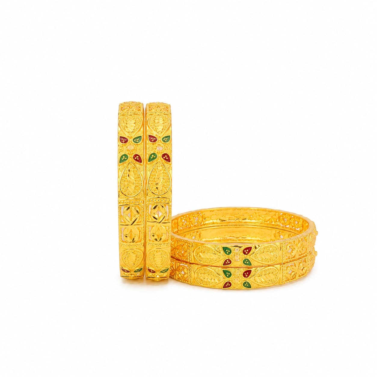 Shineora Women Gold-Plated Enamel Detailed Traditional Bangles Set (Pack of 4)