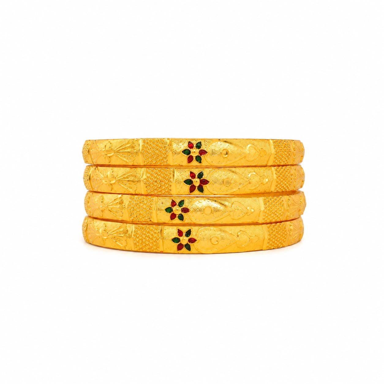 Shineora Women Gold-Plated Floral Enamel Detailed Traditional Bangles Set (Pack of 4) - 7