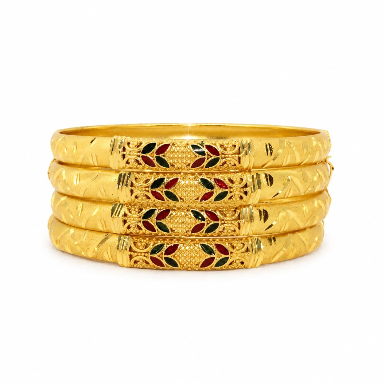 Shineora Women Gold-Plated Enamel Detailed Traditional Bangles Set (Pack of 4) - 6