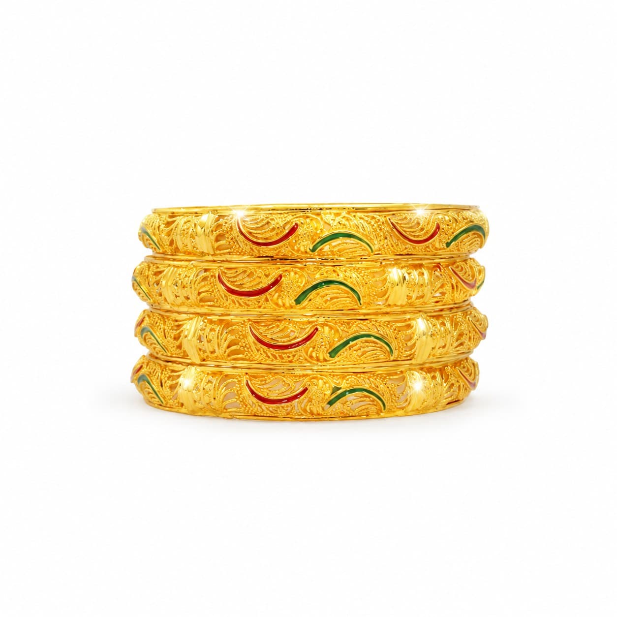 Shineora Women Gold-Plated Paisley Enamel Detailed Traditional Bangles Set (Pack of 4) - 5