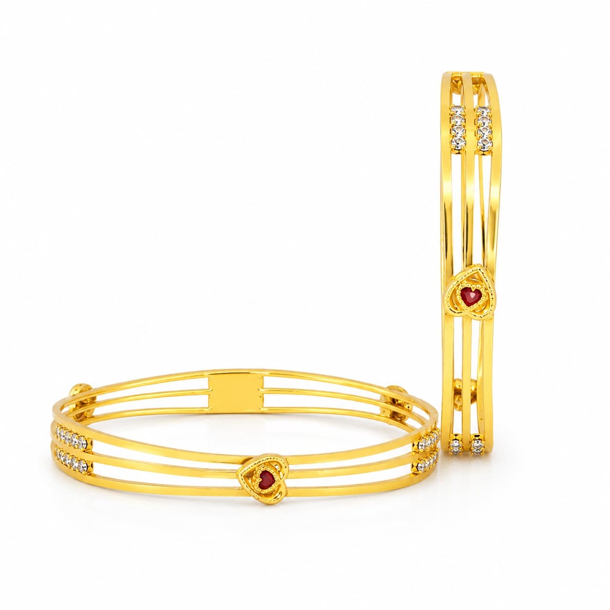 Shineora Women Gold-Plated CZ Studded Open Kada Bracelet Set (Pack of 2) - 6