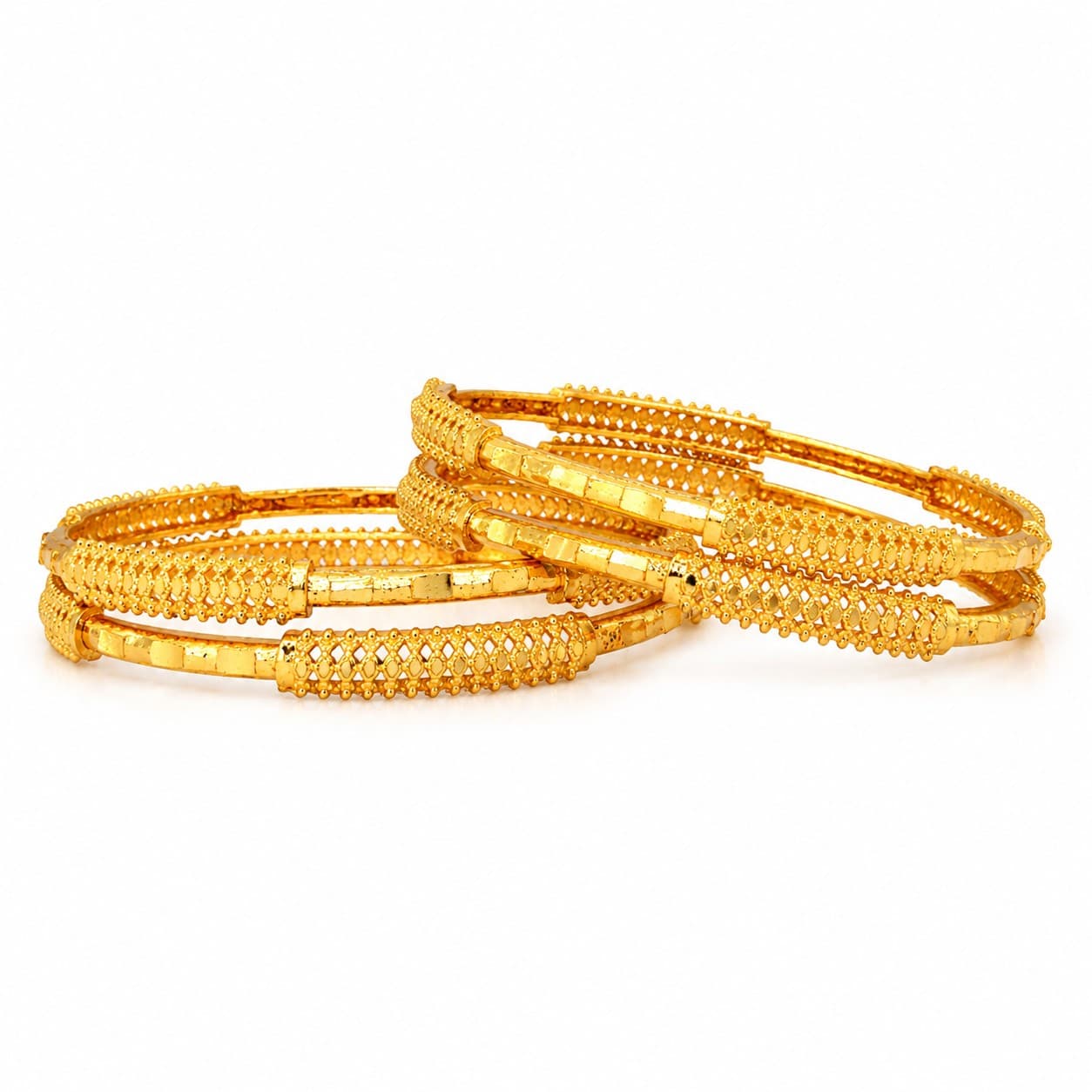 Shineora Women Gold-Plated Textured Designer Bangles Set (Pack of 4)