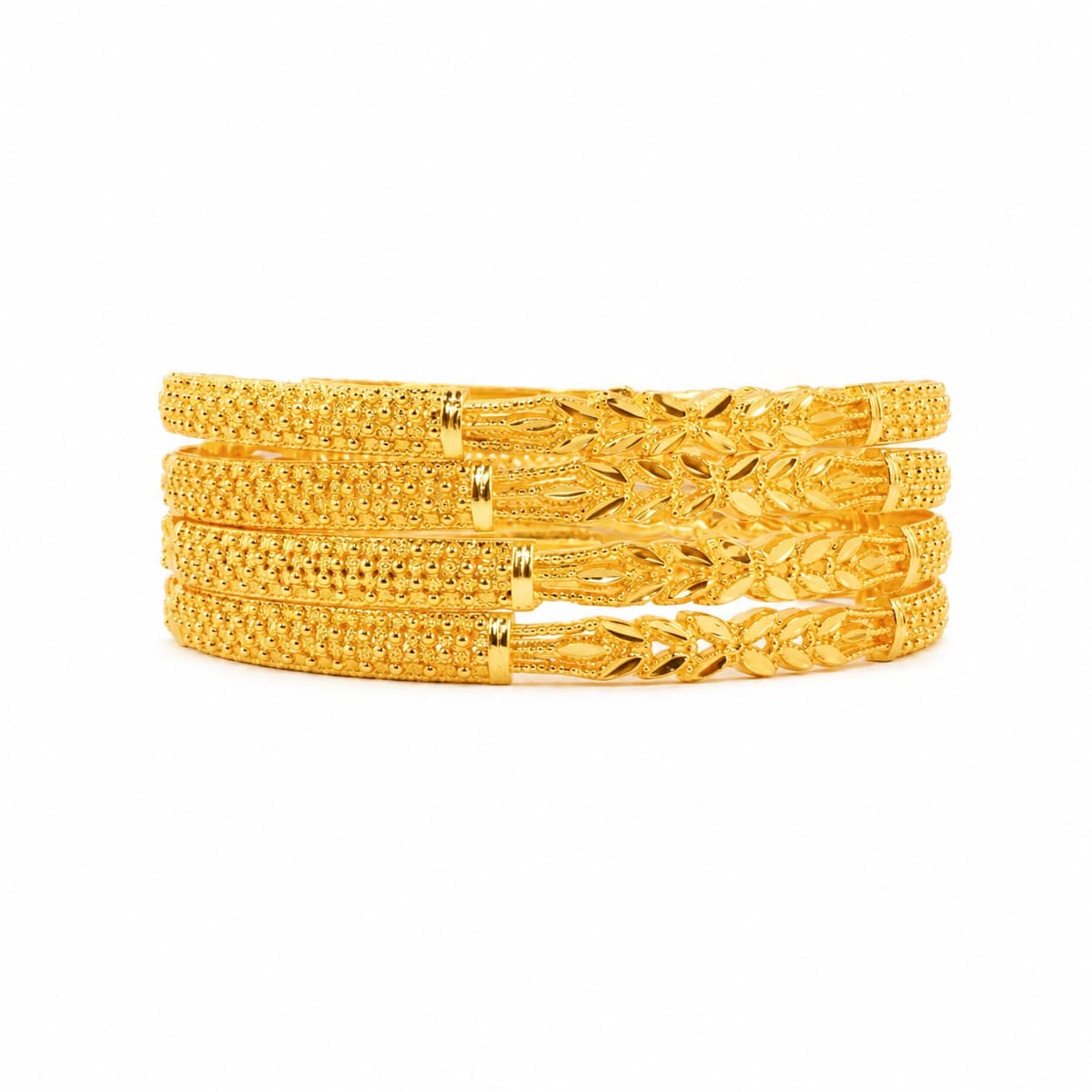 Shineora Premium Gold-Plated Floral Textured Bangles Set-4 - 7