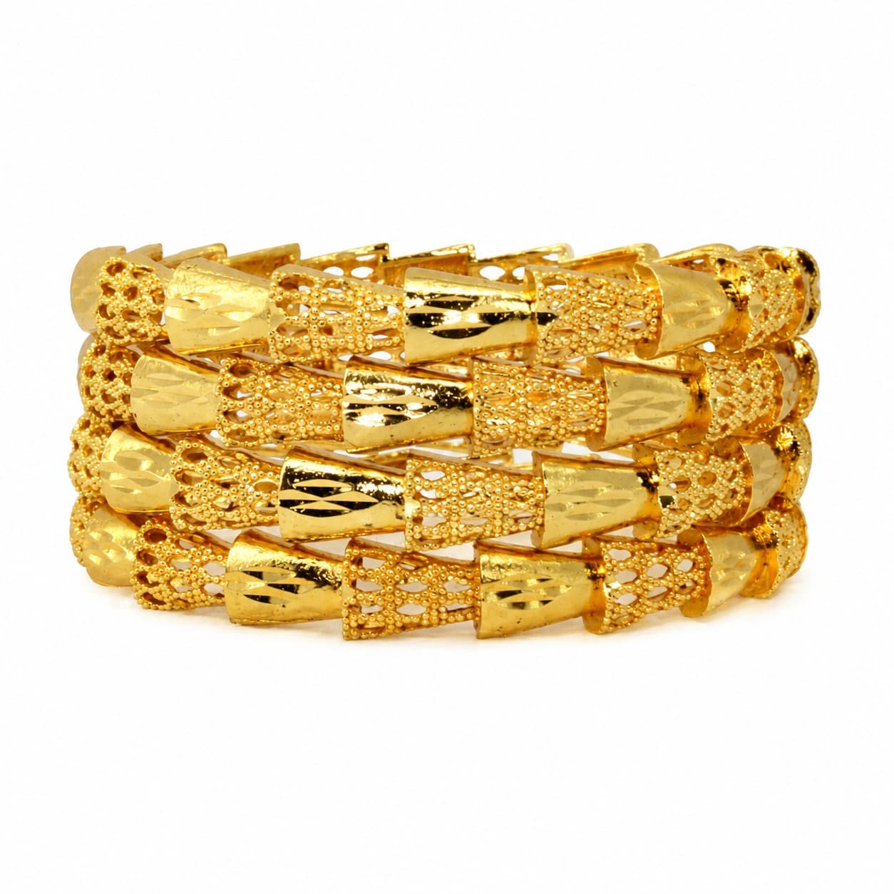 Shineora Premium Gold-Plated Cutwork Filigree Bangles Set for Women | Pack of 4 - 6