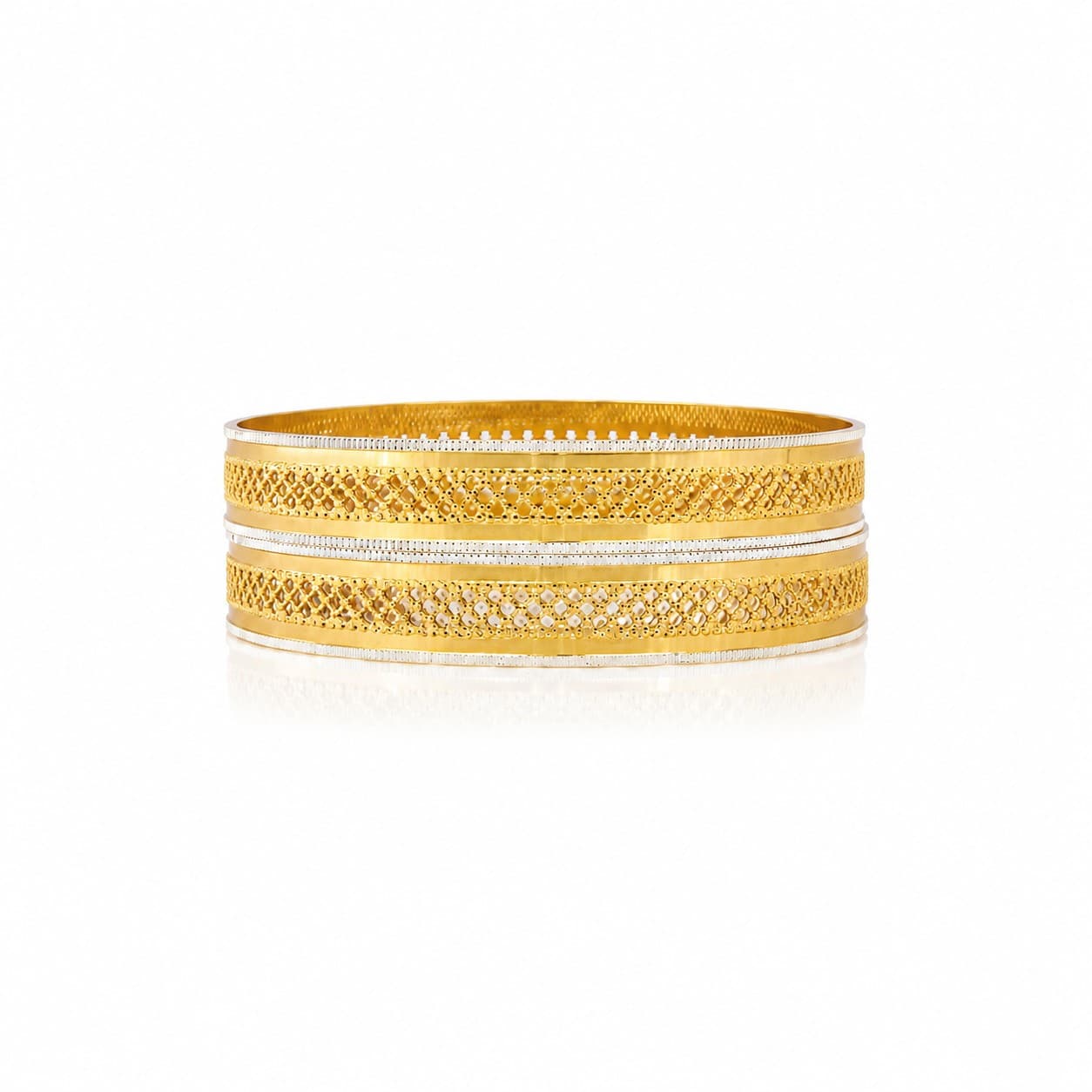 hineora Premium Gold-Plated Dual Tone Filigree Bangles Set-2 - 6