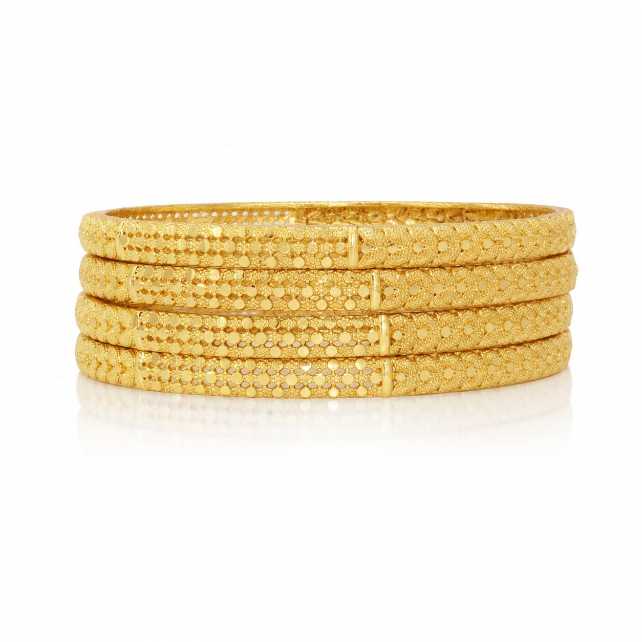 Shineora Premium Gold-Plated Textured Traditional Bangles Set for Women | Pack of 4 - 6