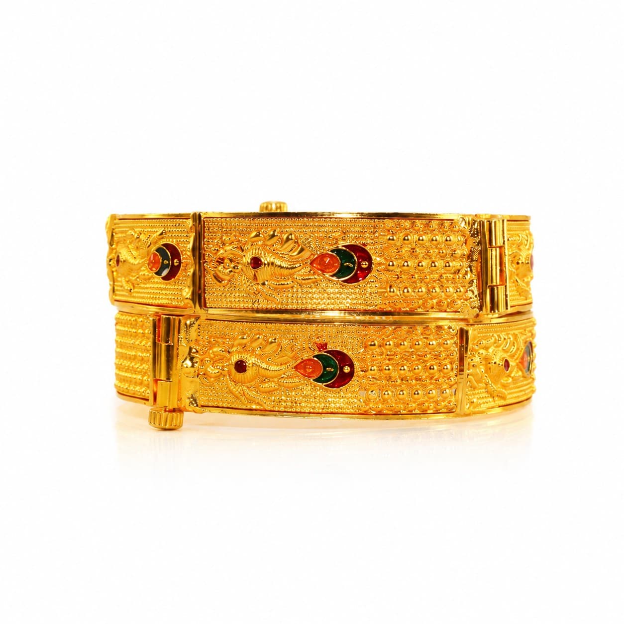 Shineora Women Gold-Plated Peacock Motif Traditional Kada Set (Pack of 2) - 6