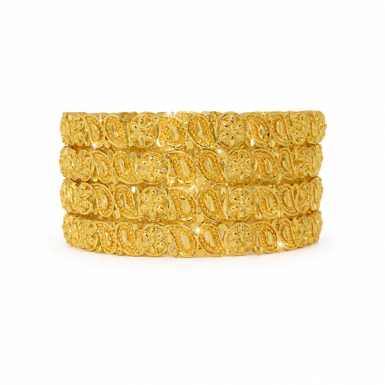 Shineora Women Gold-Plated Paisley Floral Designer Bangles Set (Pack of 4)