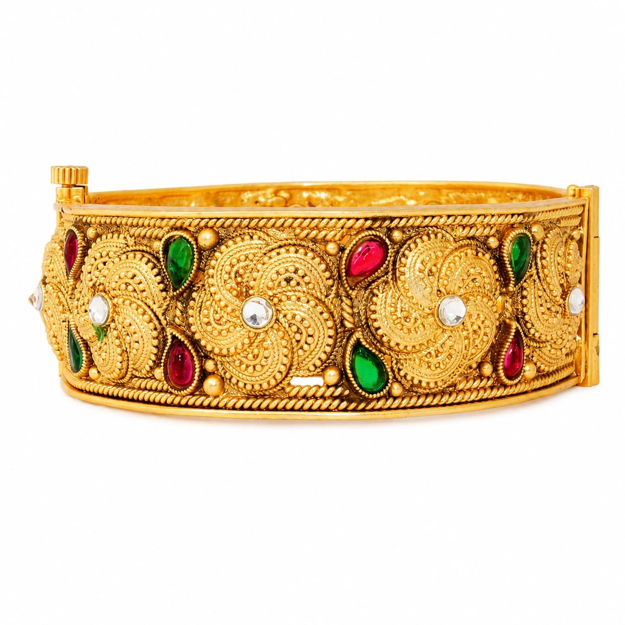 Shineora Women Gold-Plated Temple Floral Designer Kada set of 2 - 6