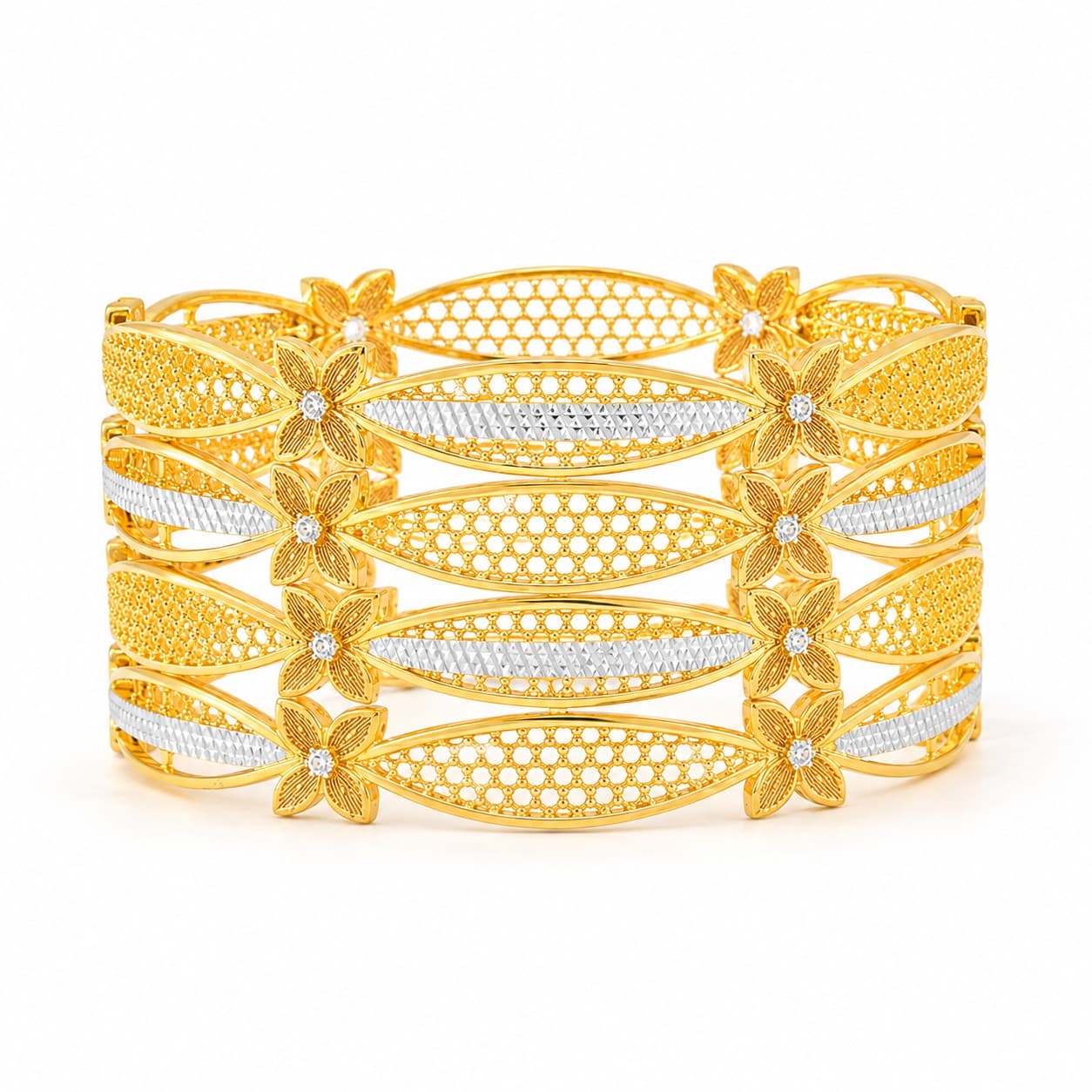 Shineora Premium Gold-Plated Floral Filigree Designer Bangles Set for Women (Set of 4) - 6