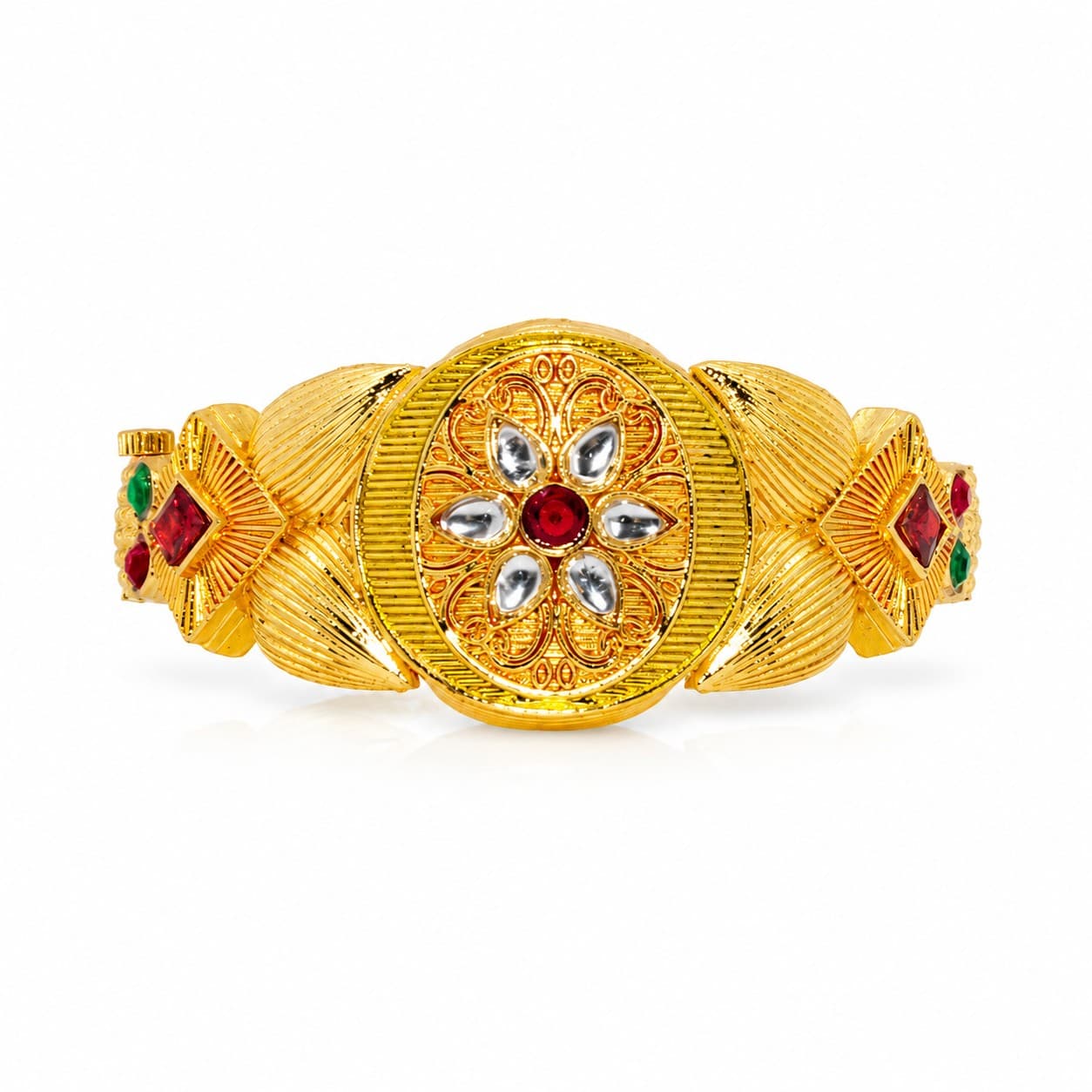 hineora Premium Gold-Plated Rajwada Kundan Designer Kada Bracelet for Women - 6