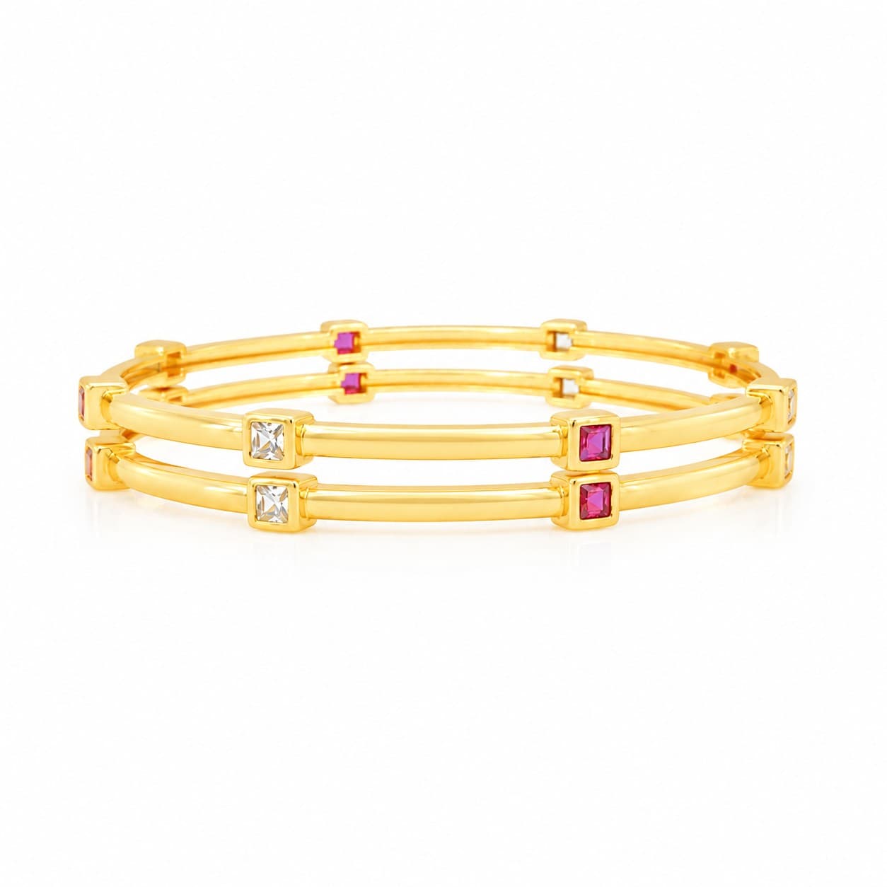 Shineora Premium Gold-Plated Minimalist Stone Studded Bangles Set for Women (Set of 2) - 6