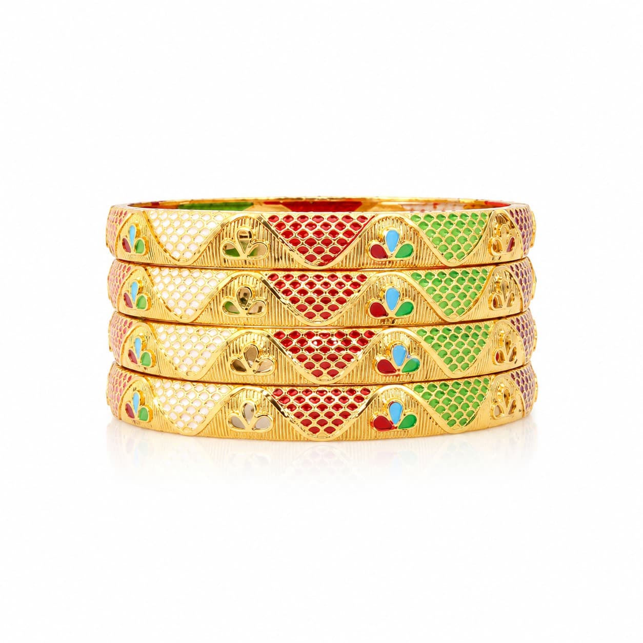 Shineora Premium Gold-Plated Multicolor Meenakari Designer Bangles Set for Women (Set of 4) - 6