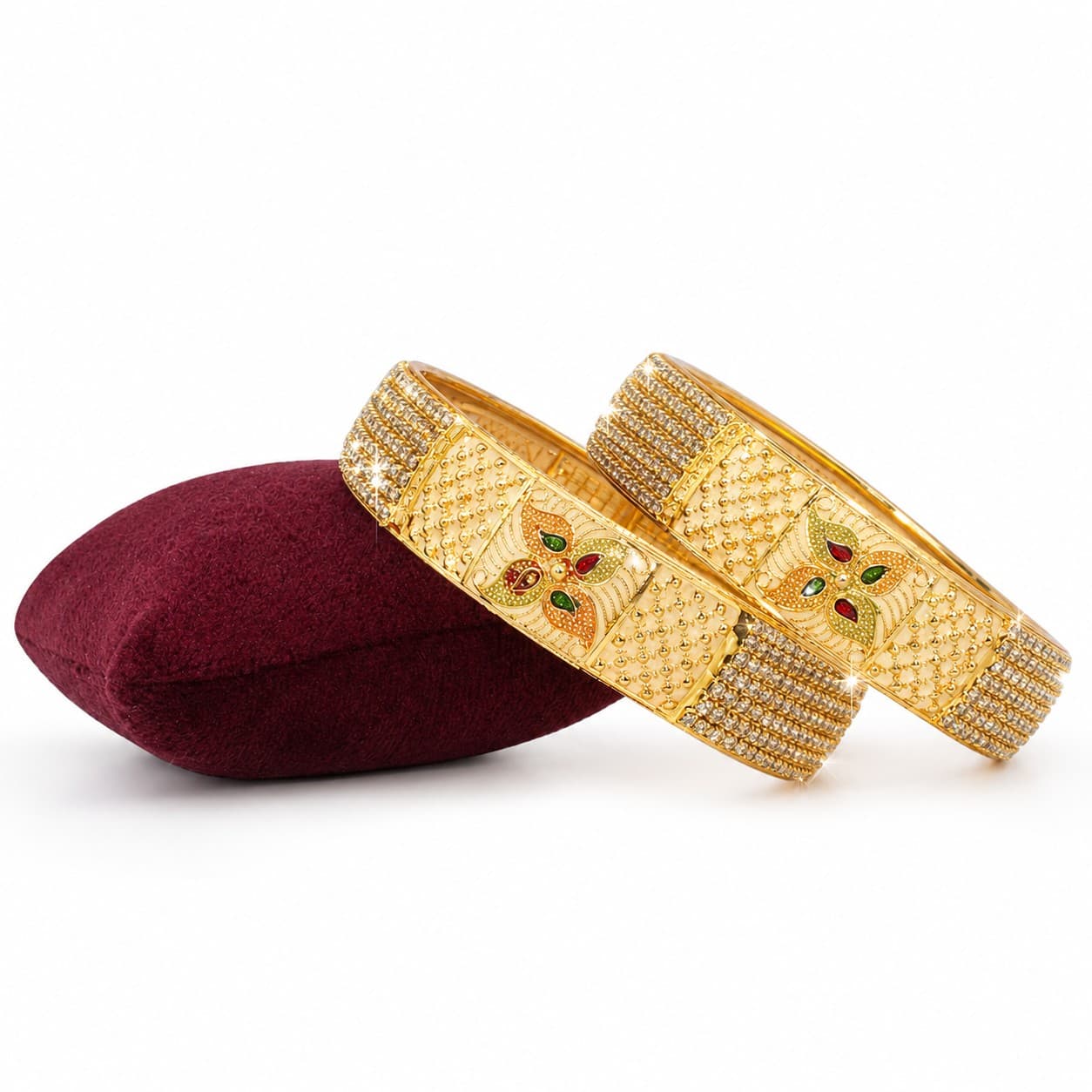 Shineora Golden Heritage Stonework Bangles Set-2 - 5