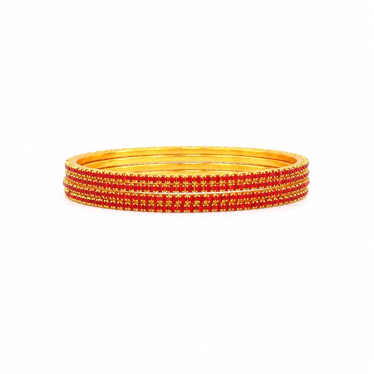 Shineora Women Gold-Plated Red Stone Embellished Slim Bangles Set (Pack of 4) - 3