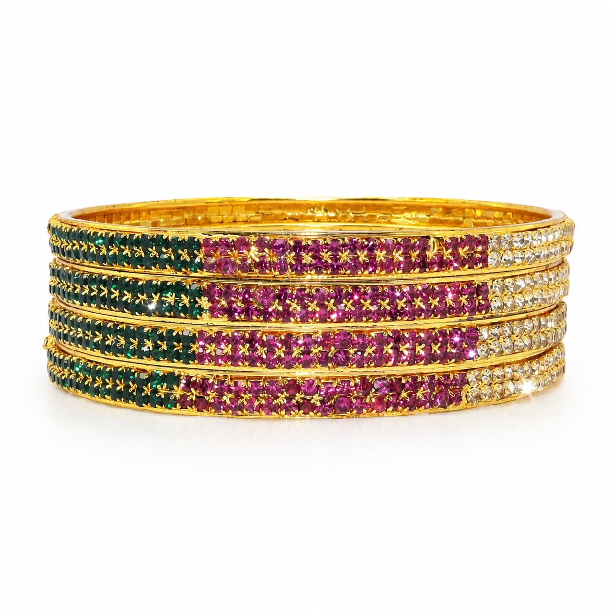 Shineora Ruby Emerald Crystal  Set of 4 Bangles - 3
