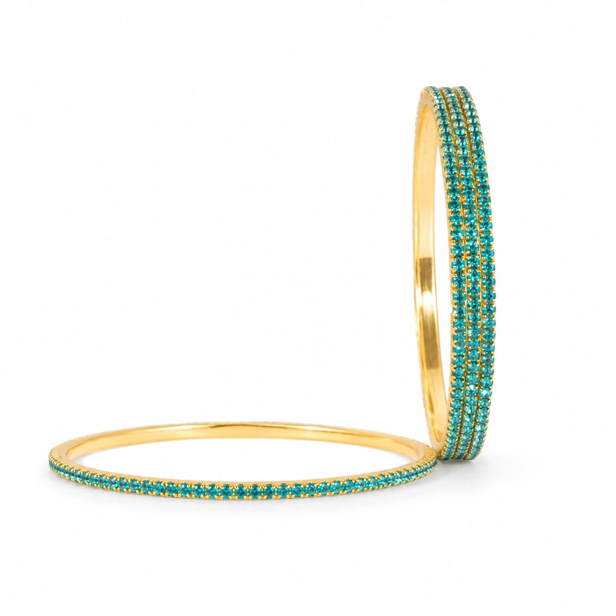 Shineora Women Gold-Plated Turquoise Stone Embellished Slim Bangles Set (Pack of 4) - 5