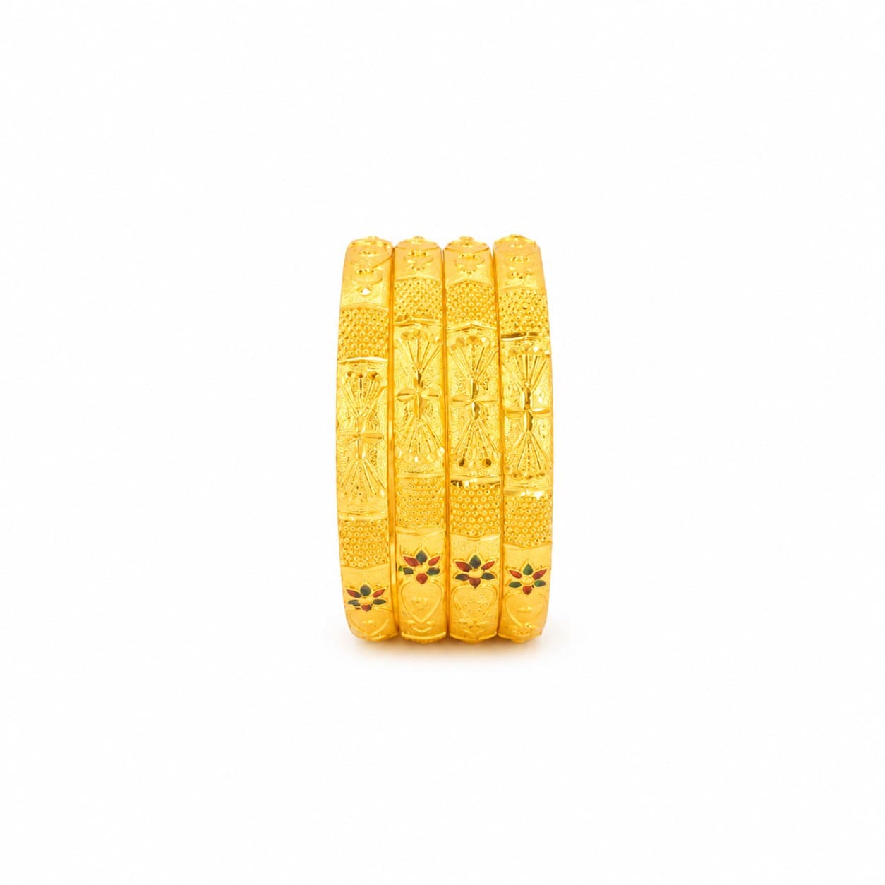 Shineora Women Gold-Plated Enamel Detailed Traditional Bangles Set (Pack of 4) - 3