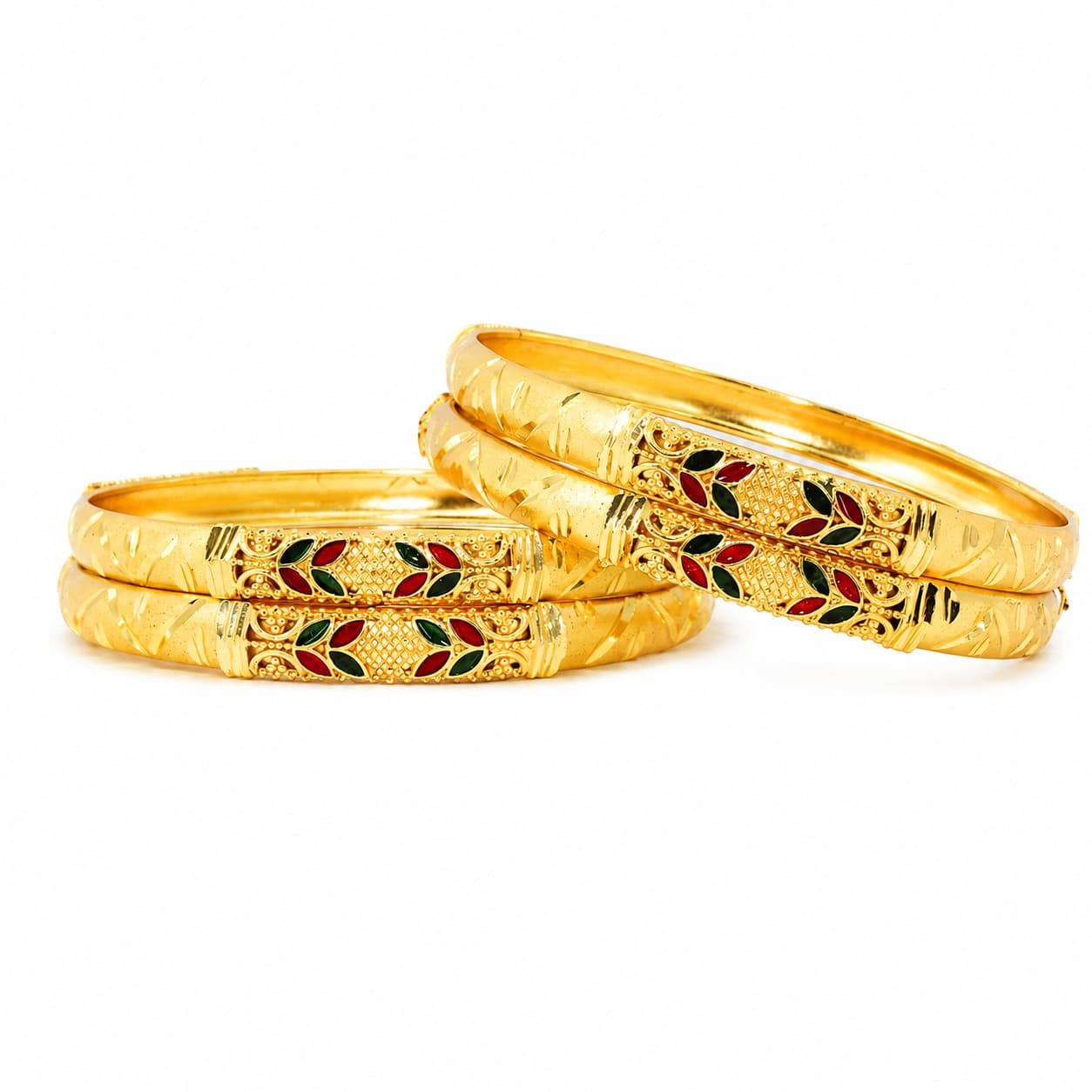 Shineora Women Gold-Plated Enamel Detailed Traditional Bangles Set (Pack of 4) - 5