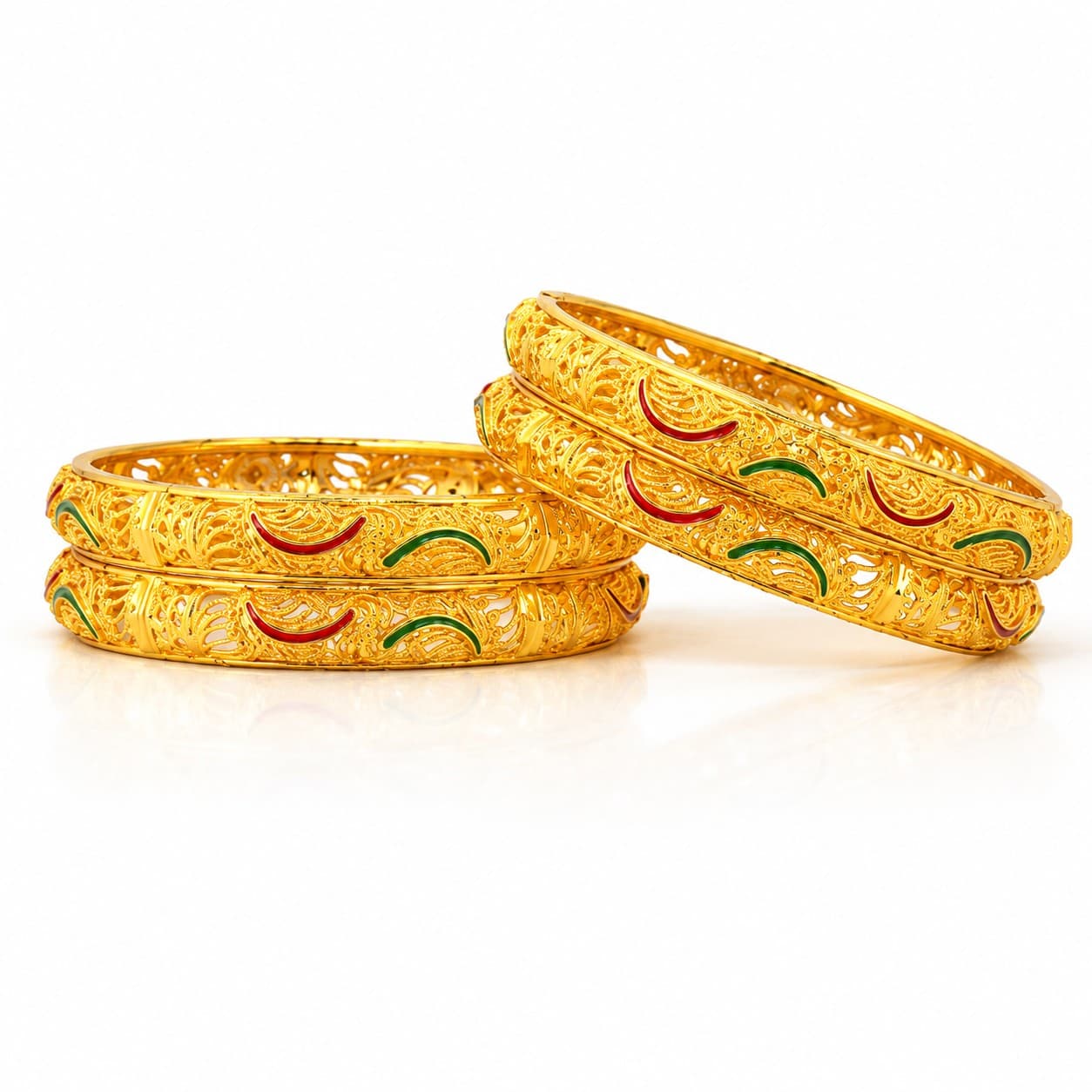 Shineora Women Gold-Plated Paisley Enamel Detailed Traditional Bangles Set (Pack of 4) - 4