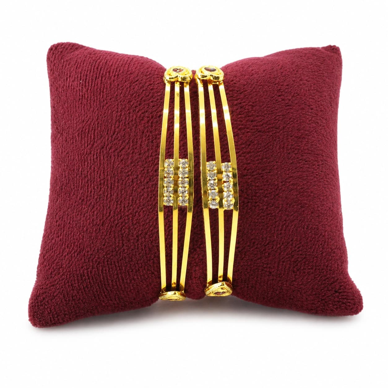Shineora Women Gold-Plated CZ Studded Open Kada Bracelet Set (Pack of 2) - 5