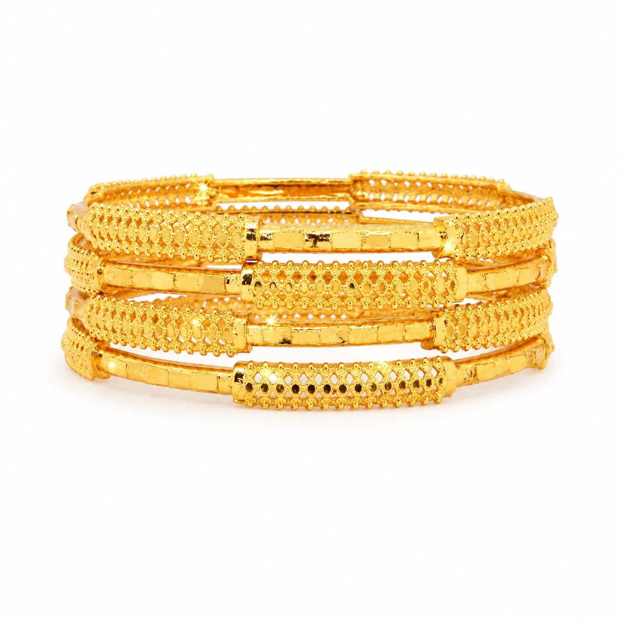 Shineora Women Gold-Plated Textured Designer Bangles Set (Pack of 4) - 3