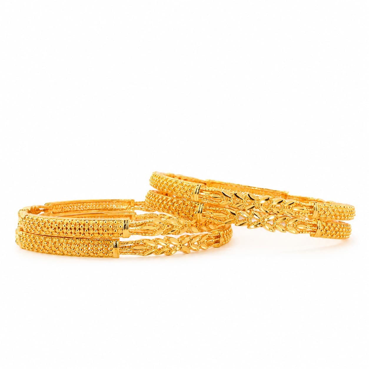 Shineora Premium Gold-Plated Floral Textured Bangles Set-4 - 6