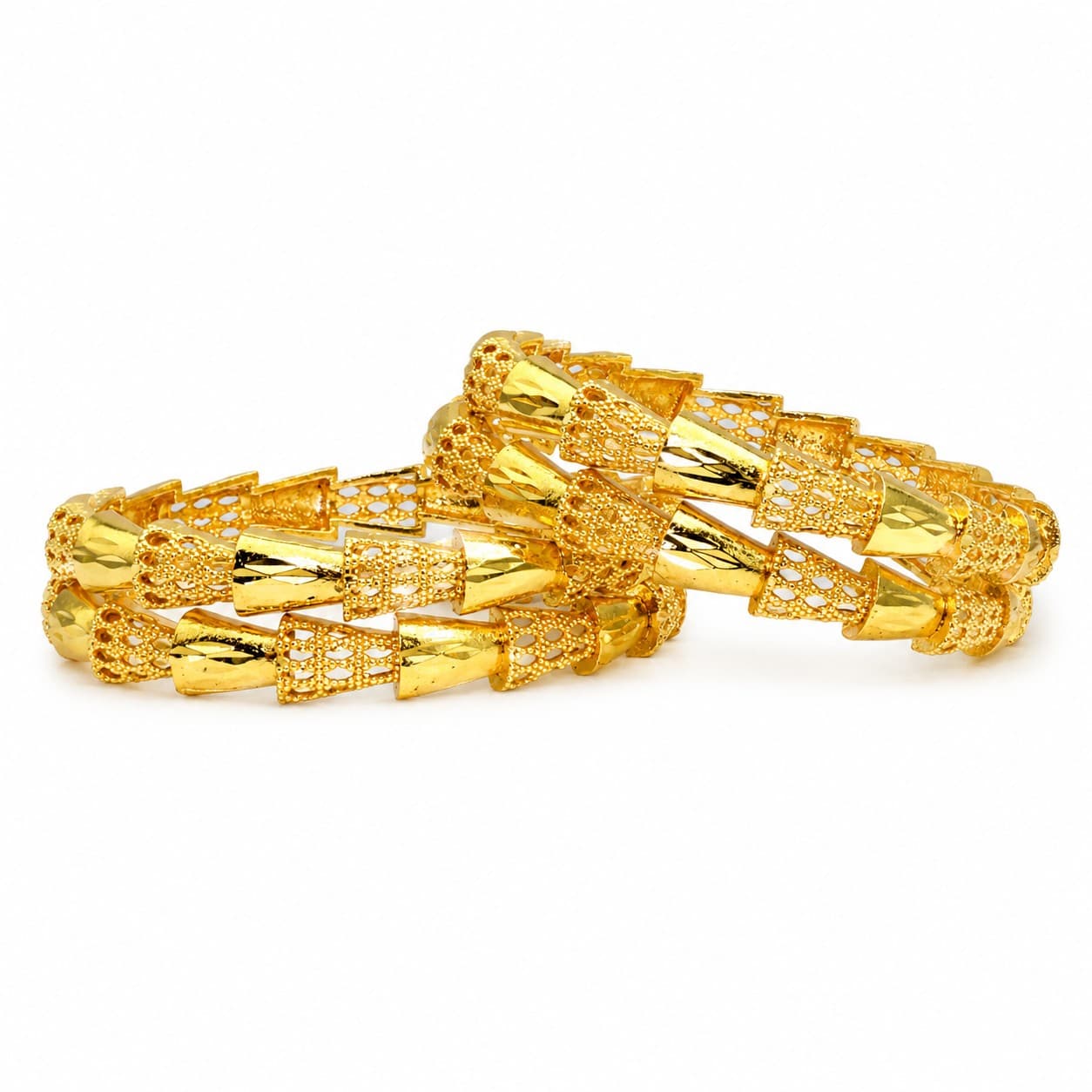 Shineora Premium Gold-Plated Cutwork Filigree Bangles Set for Women | Pack of 4 - 5