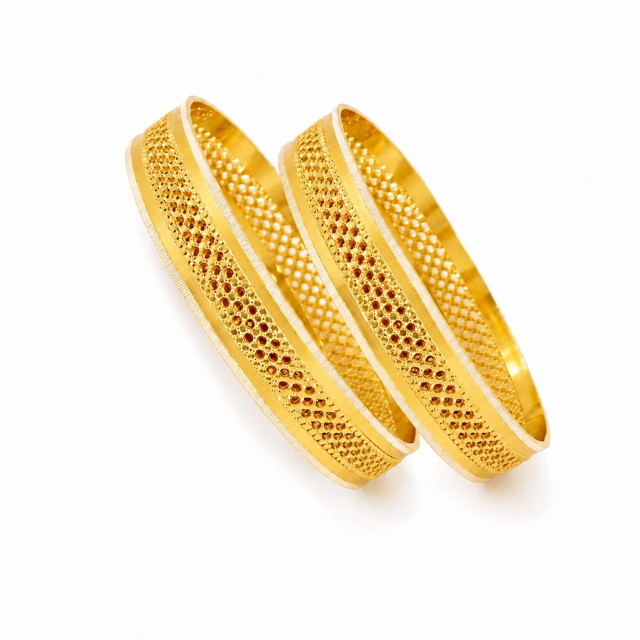 hineora Premium Gold-Plated Dual Tone Filigree Bangles Set-2 - 5