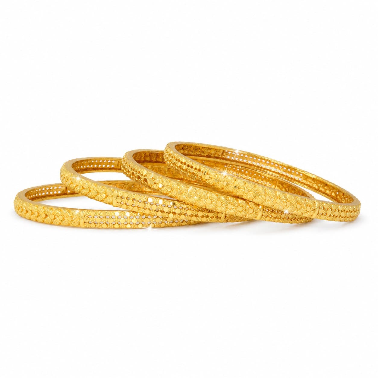 Shineora Premium Gold-Plated Textured Traditional Bangles Set for Women | Pack of 4 - 5