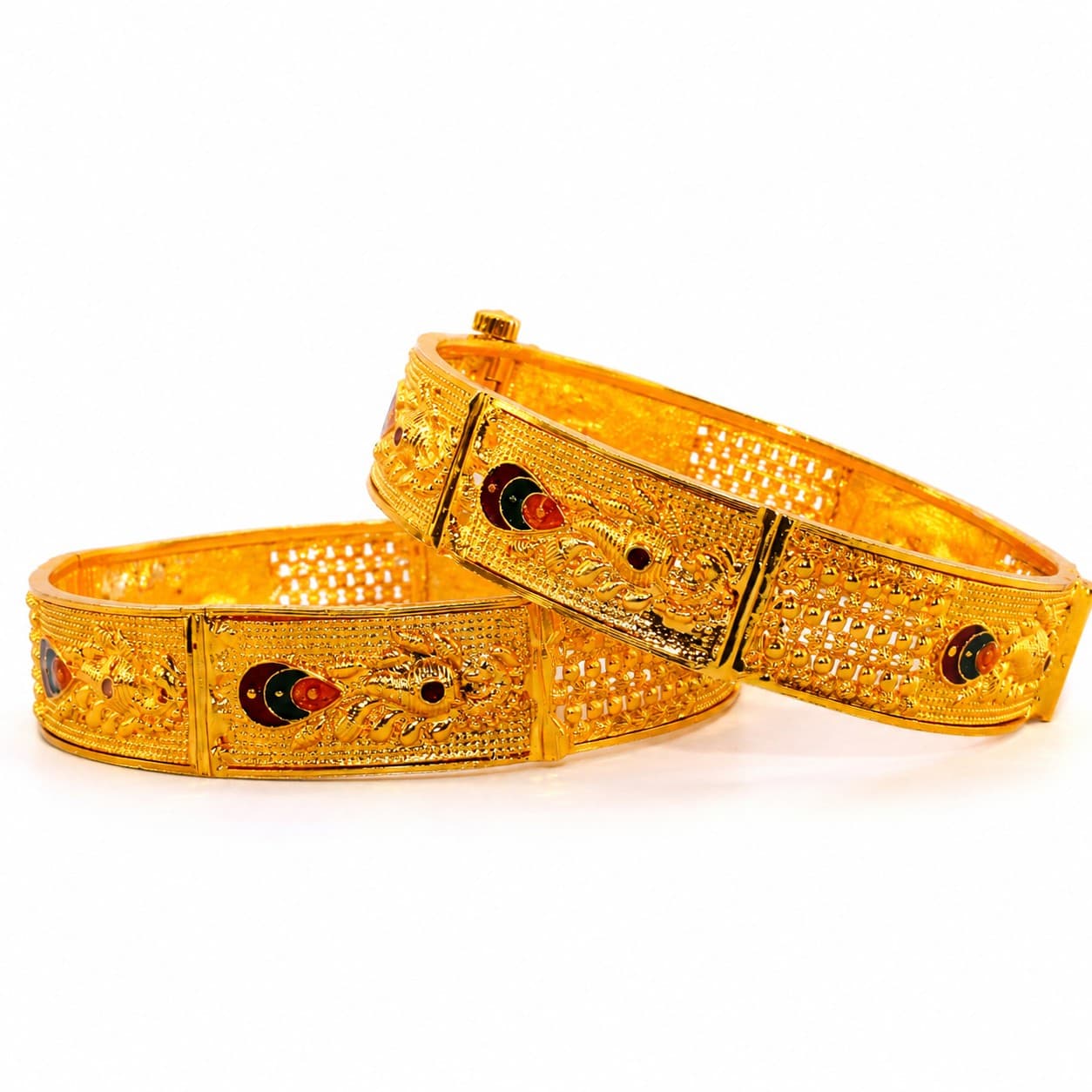 Shineora Women Gold-Plated Peacock Motif Traditional Kada Set (Pack of 2) - 5