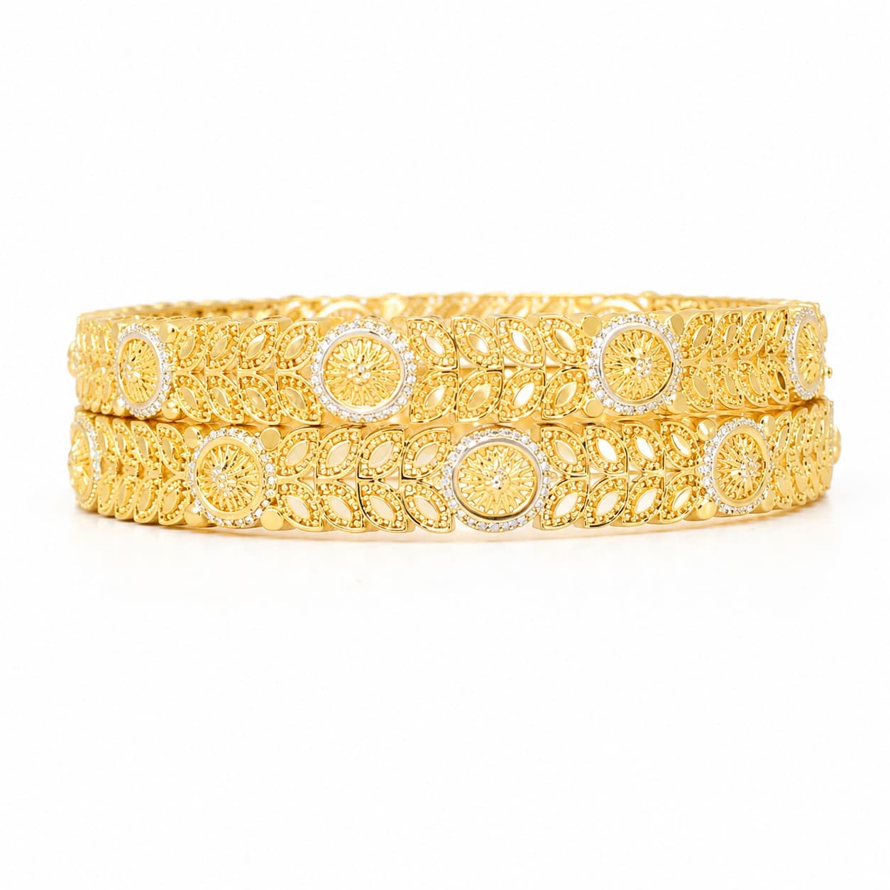 Shineora Women Gold-Plated Leaf Motif Designer Bangles Set (Pack of 2) - 5