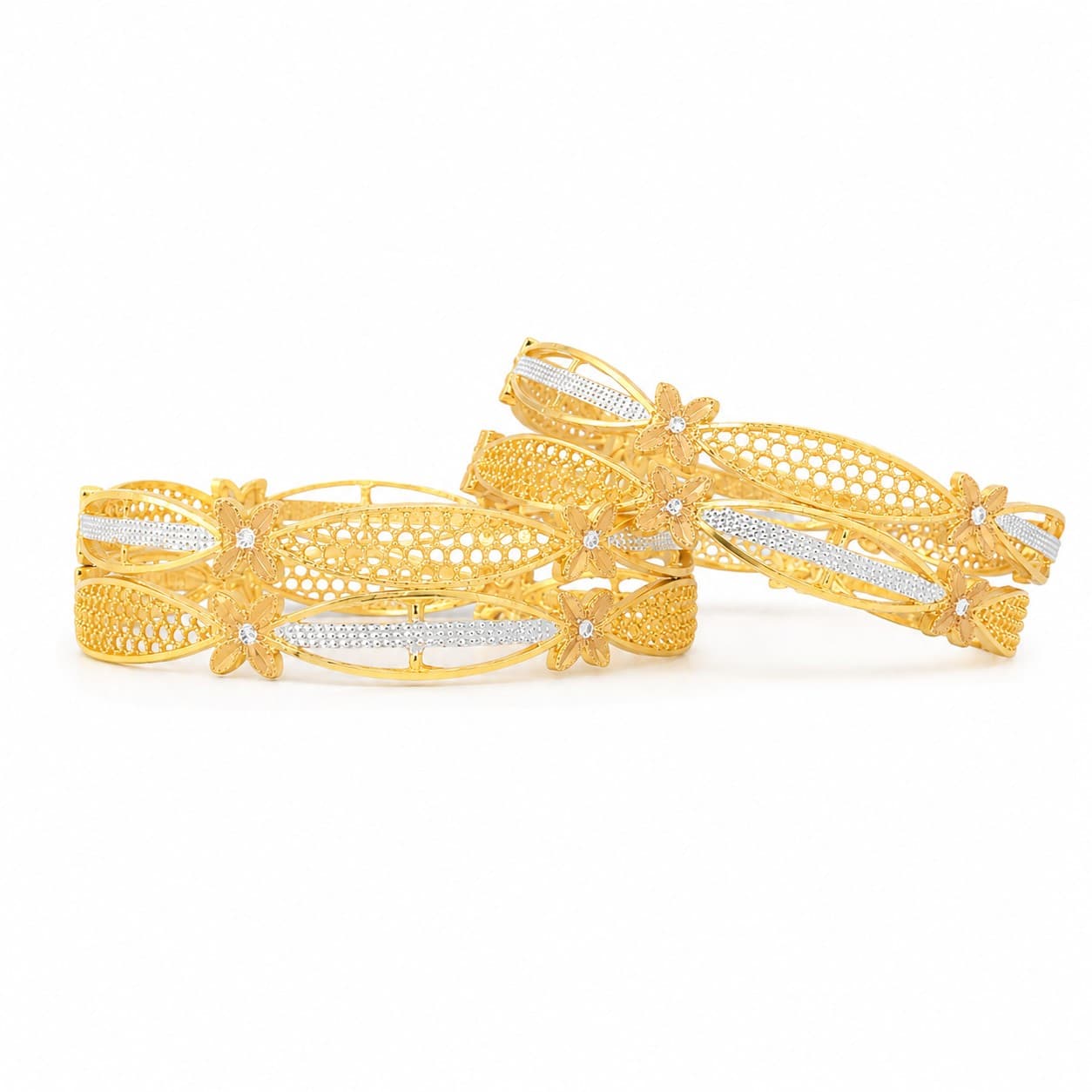 Shineora Premium Gold-Plated Floral Filigree Designer Bangles Set for Women (Set of 4) - 5