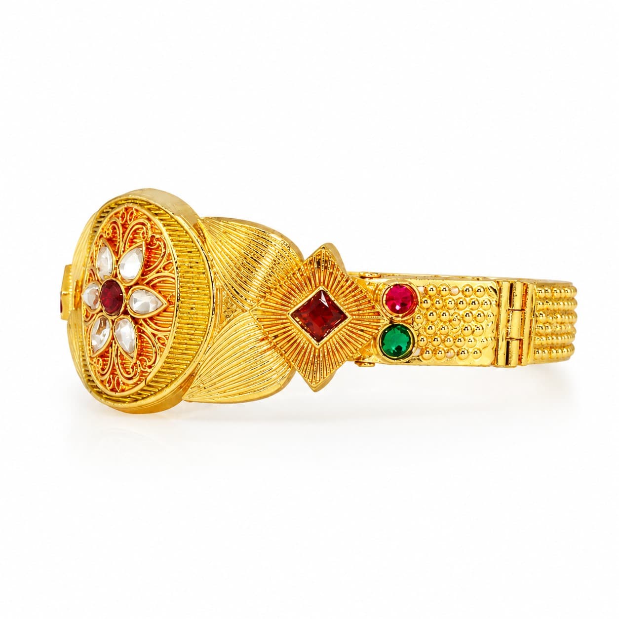 hineora Premium Gold-Plated Rajwada Kundan Designer Kada Bracelet for Women - 5