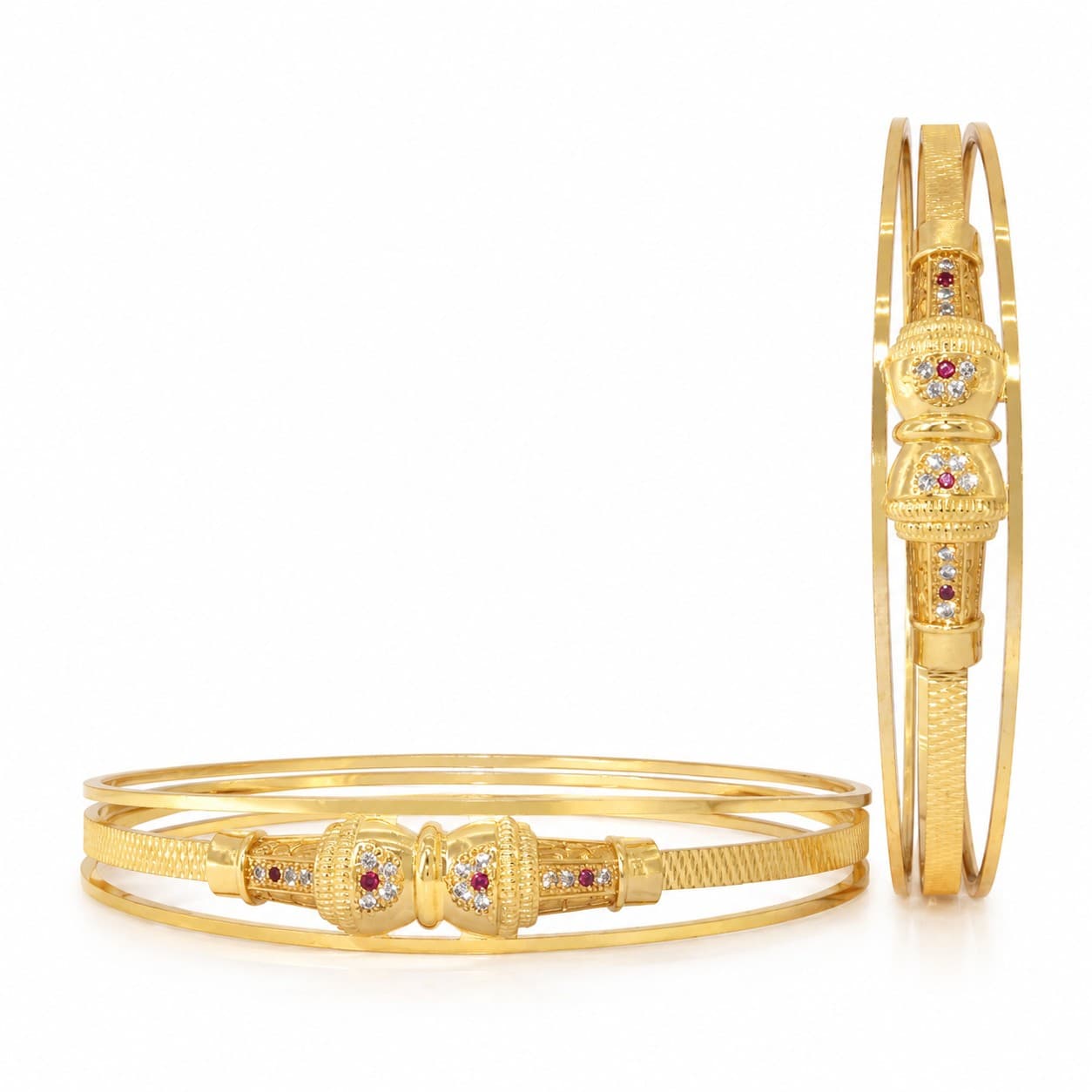 Shineora Premium Gold-Plated Stone Studded Designer Bangles Set for Women (Set of 2) - 5