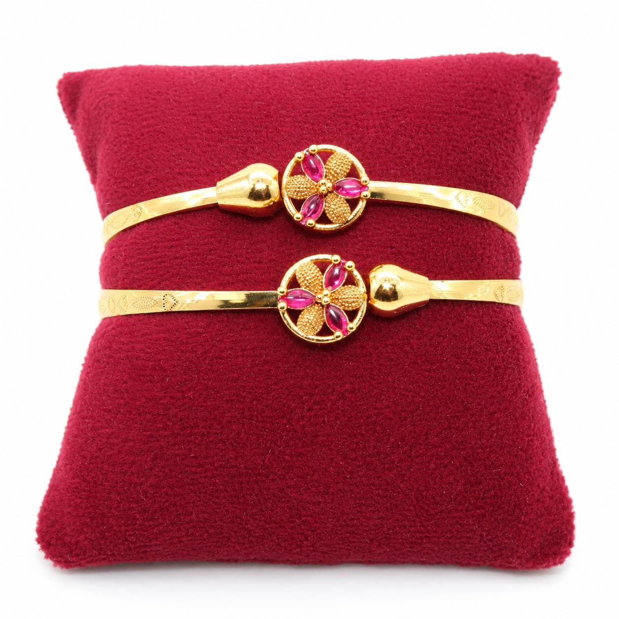Shineora Premium Gold-Plated Floral Ruby Stone Designer Bangles Set for Women (Set of 2) - 5