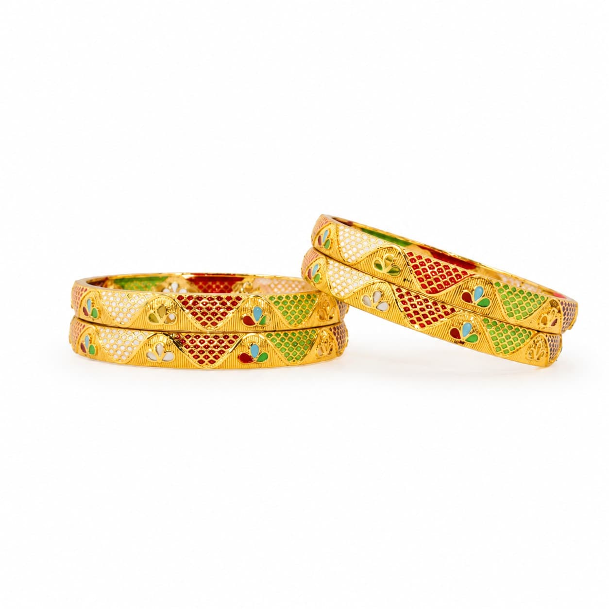 Shineora Premium Gold-Plated Multicolor Meenakari Designer Bangles Set for Women (Set of 4) - 5