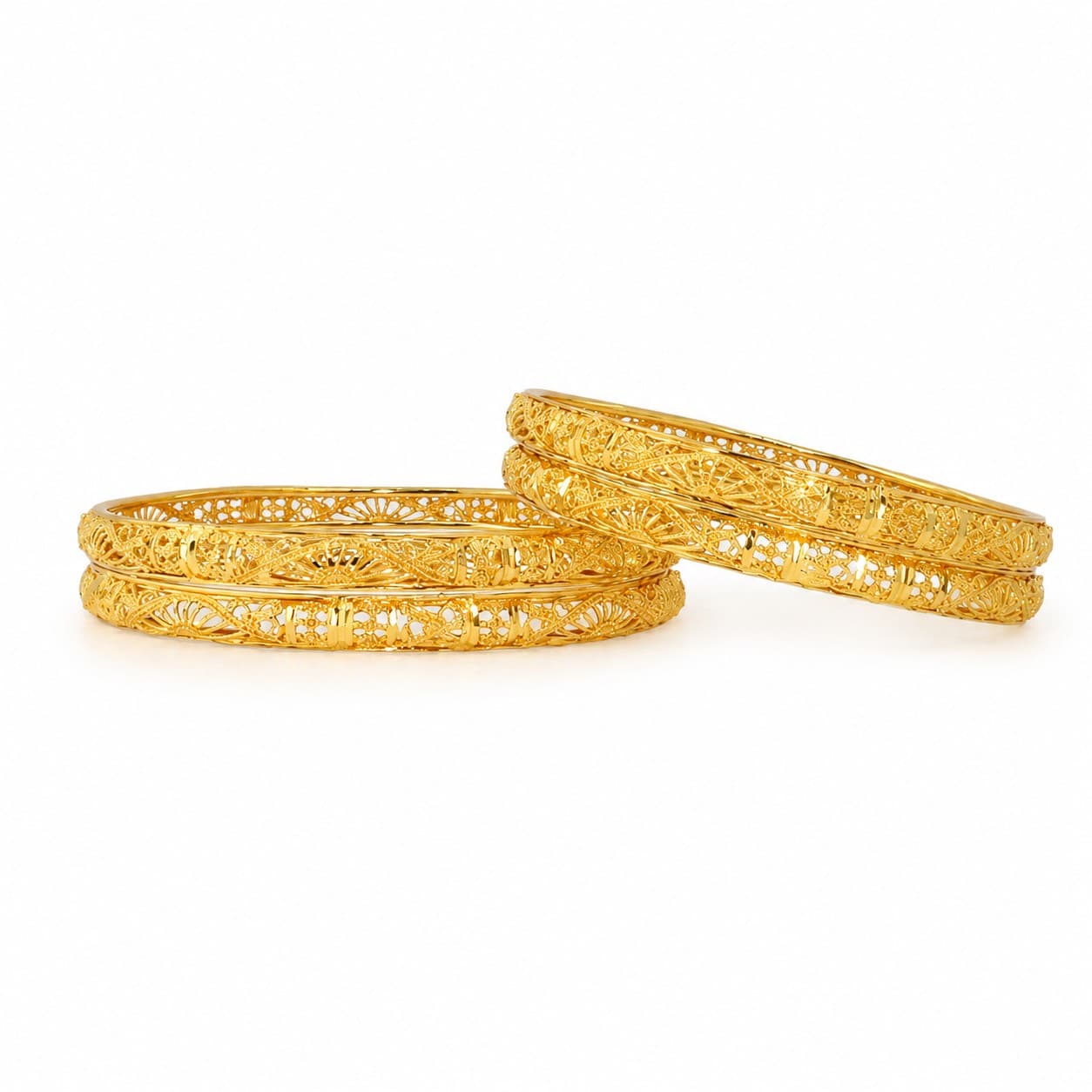 Shineora Royal Filigree Gold-Plated Bangles Set - 6
