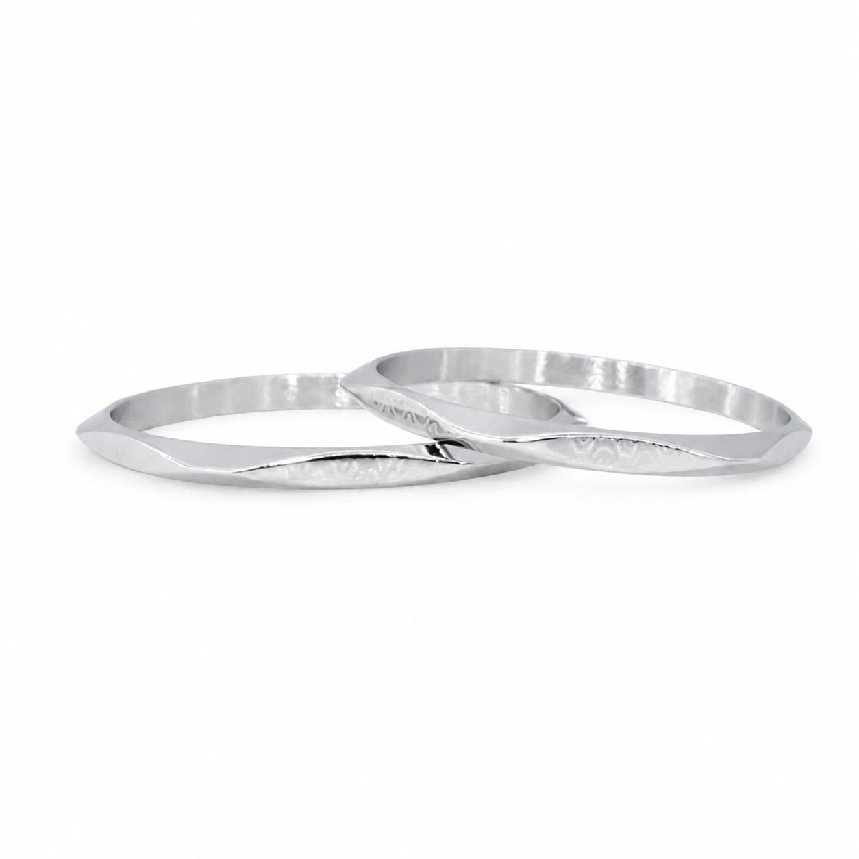 Shineora Women Silver-Plated Engraved Minimalist Bangles Set-2 - 4