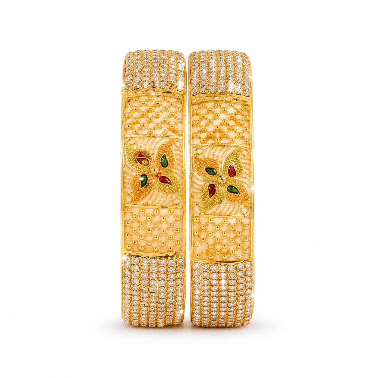 Shineora Golden Heritage Stonework Bangles Set-2 - 4