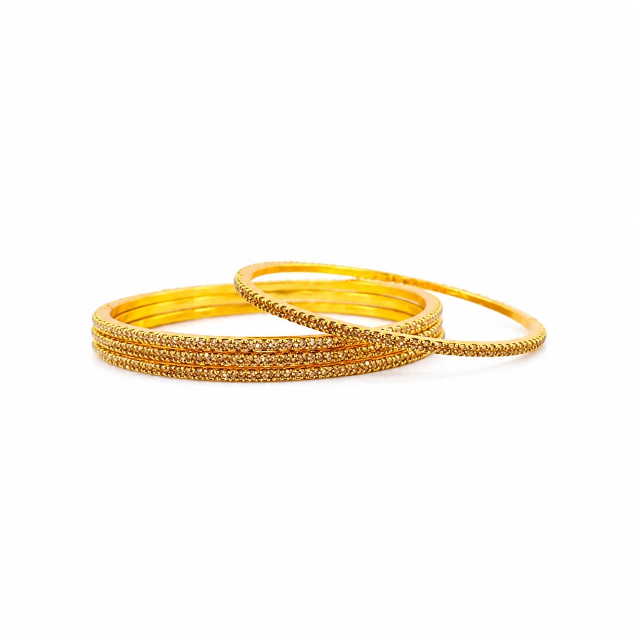 Shineora Women Gold-Plated Textured Slim Bangles Set (Pack of 4) - 4