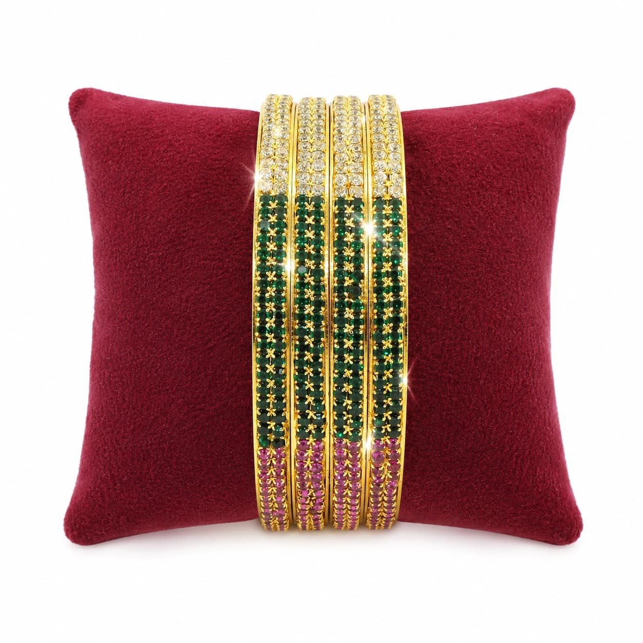 Shineora Ruby Emerald Crystal  Set of 4 Bangles - 4