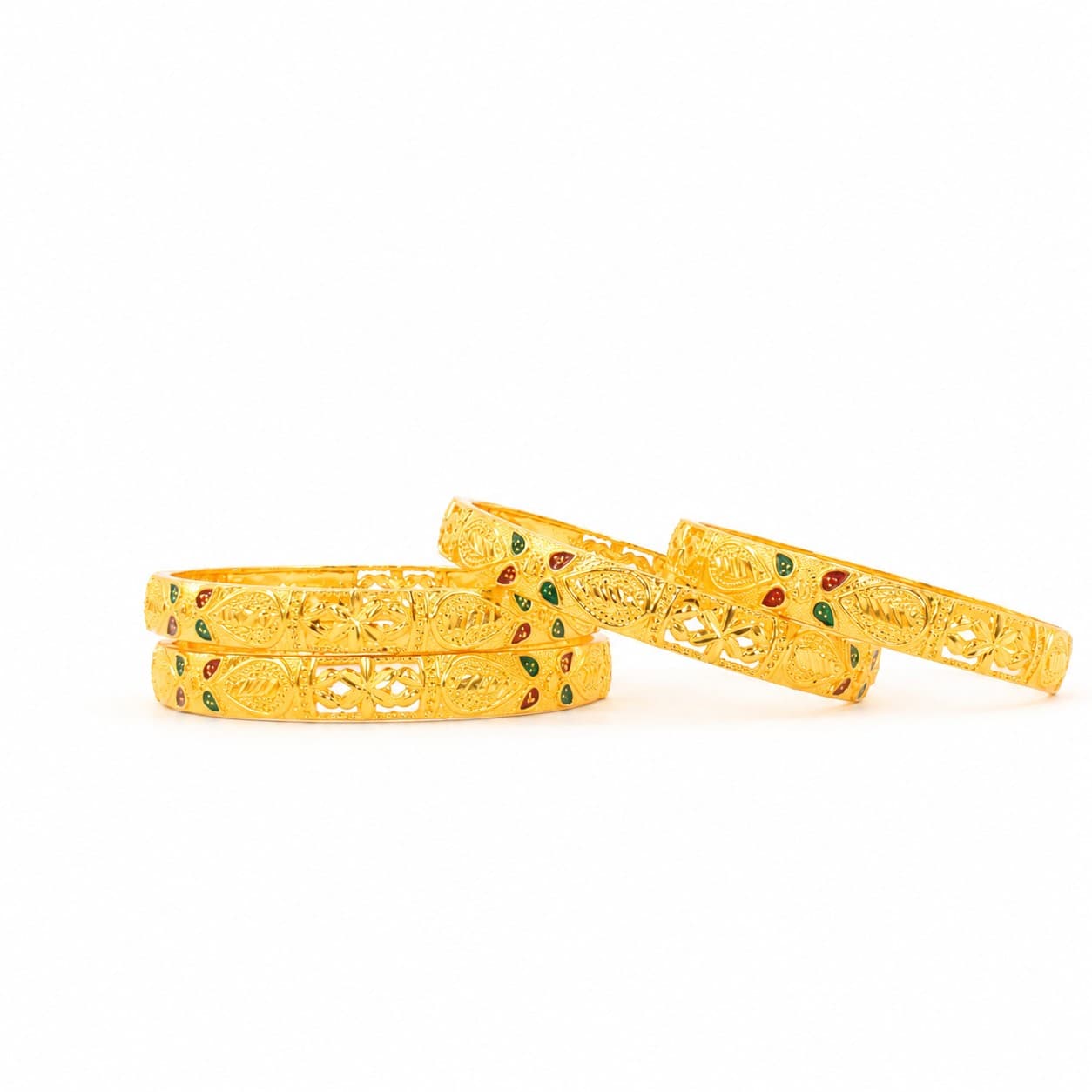 Shineora Women Gold-Plated Enamel Detailed Traditional Bangles Set (Pack of 4) - 4