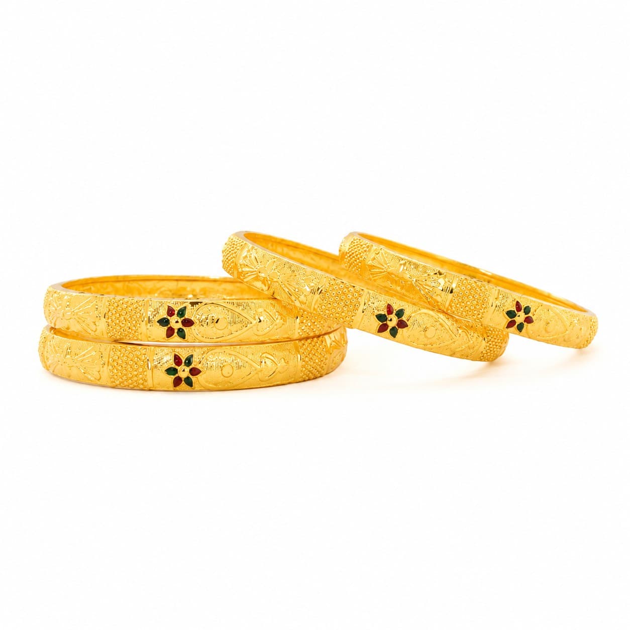 Shineora Women Gold-Plated Floral Enamel Detailed Traditional Bangles Set (Pack of 4) - 5
