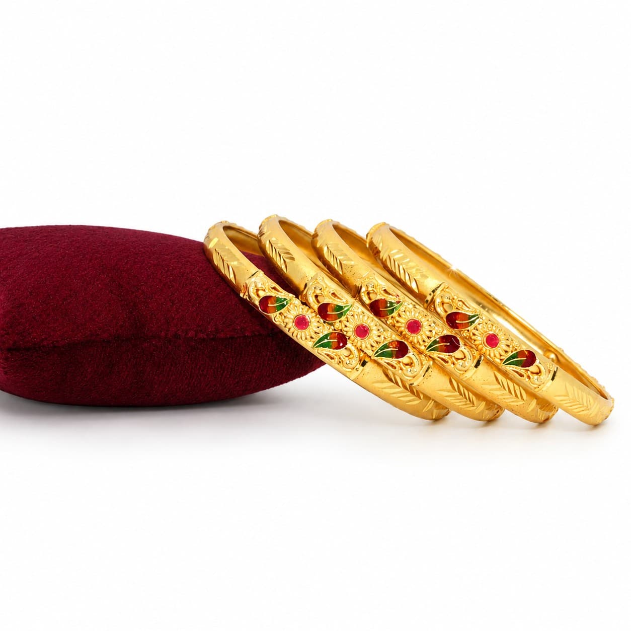 Shineora Women Gold-Plated Peacock Motif Enamel Detailed Traditional Bangles Set (Pack of 4) - 5