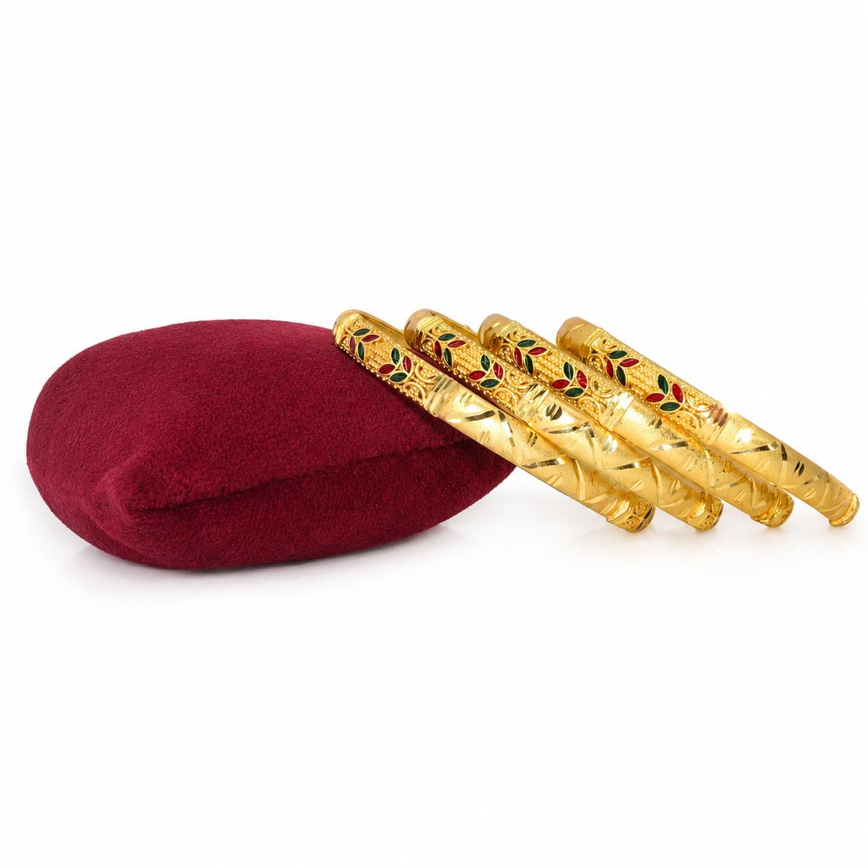 Shineora Women Gold-Plated Enamel Detailed Traditional Bangles Set (Pack of 4) - 4